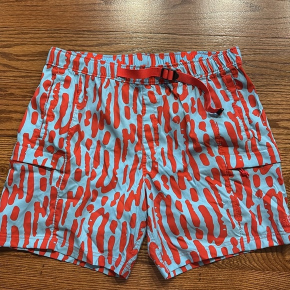 The North Face men’s pull on shorts blue red print moisture wicking pockets L - Picture 1 of 12